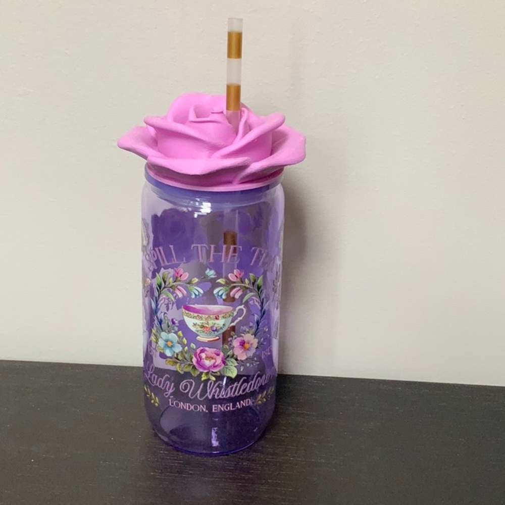 Bridgerton Tumbler with Pink Rose Lid